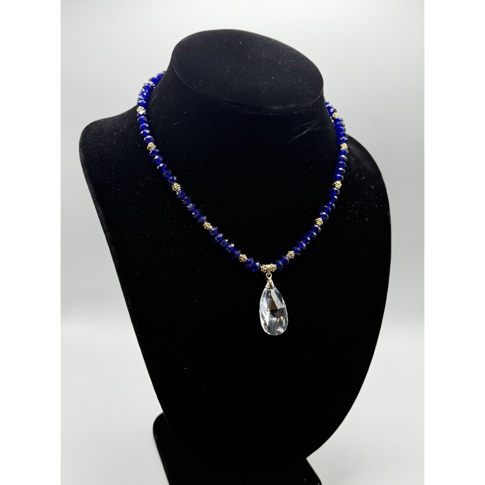 Handmade Swarovski Elements Crystal Necklace Cobalt Blue Beaded Gold Tone #1001 - Picture 2 of 7